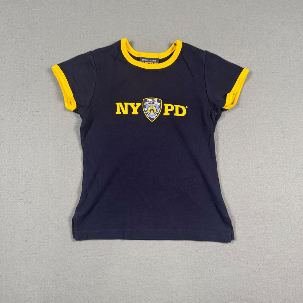 NYPD Torkia International Women Small Navy Blue Ringer TShirt Graphic NYC Police